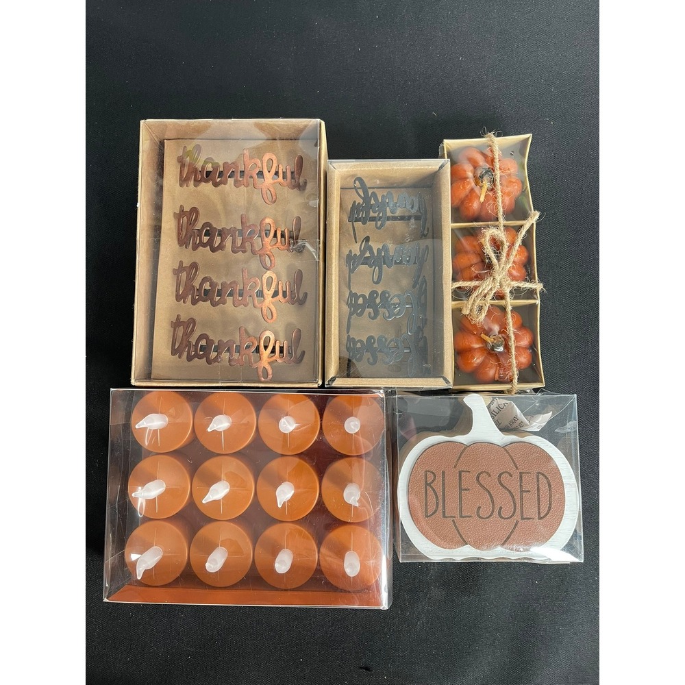 Robert‎ Stanley Fall Decor Bundle Thanksgiving Napkin Rings Pumpkin Candles LED